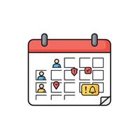 A calendar with people on it and a red pin vector