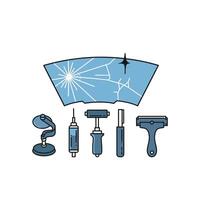 A set of tools that are used to repair a windshield vector