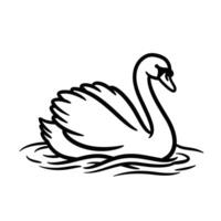 A black and white drawing of a swan on the water vector