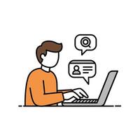 A man is working on a laptop with a chat bubble above him vector