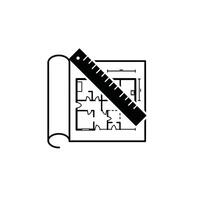 A black and white drawing of a house with a ruler vector