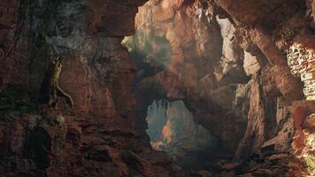 A large cave with a small cave in the middle of it video