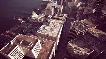 An aerial view of a city with tall buildings video