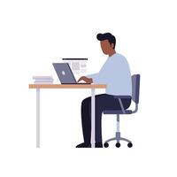 Man working at desk with laptop on white background vector