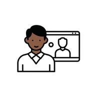 A man is standing in front of a computer screen vector