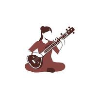 A woman playing the sitar on a white background vector