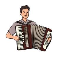 A man playing an accordion on a white background vector