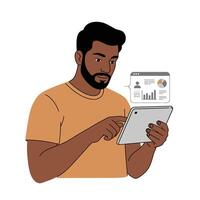 An illustration of a man using a tablet computer vector