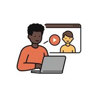 A man is using a laptop with a on it vector