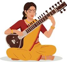 Indian woman playing sitar vector
