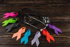 Ribbons symbolize the fight against various cancers and diseases photo