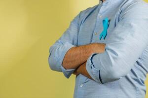 Support for prostate cancer awareness with a blue ribbon photo