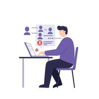 A man is sitting at a desk with a laptop vector