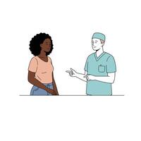 An illustration of a doctor talking to a patient vector