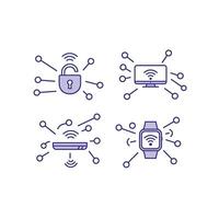 Four icons of different devices connected to each other vector