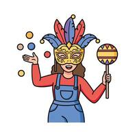 A woman in a clown mask holding a ball and a lollipop vector