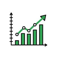 A graph chart with an arrow going up vector