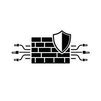 A black and white illustration of a brick wall with a shield vector