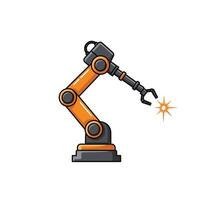 An orange robot arm with a light on it vector