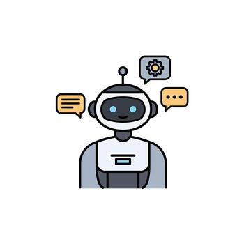 A robot with speech bubbles around it vector