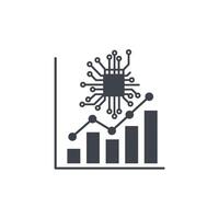 A computer chip icon with a bar chart vector