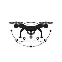 A black and white illustration of a drone vector