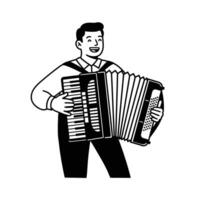 A black and white illustration of a man playing an accordion vector