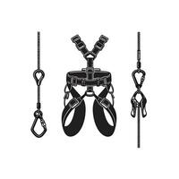 A set of climbing equipment including a harness and a rope vector