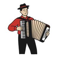 A man playing an accordion on a white background vector
