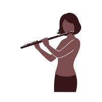 A woman playing the flute on a white background vector