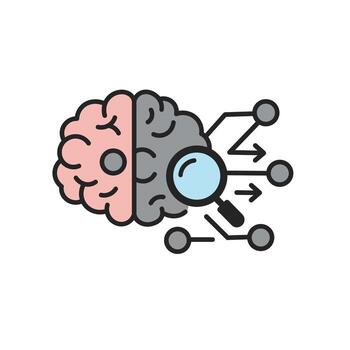 A brain with a magnifying glass and a magnifying icon vector