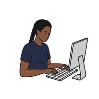 An illustration of a woman using a computer vector