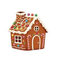 A gingerbread house with candy canes and candy vector