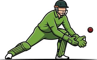Cricket player in green uniform with ball vector
