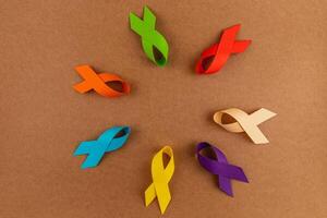 Cancer awareness ribbons on a neutral background photo