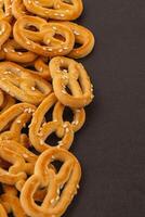 Discovering the rich texture and flavor of fresh baked pretzels on display photo