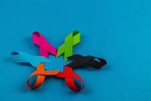 Colorful awareness ribbons symbolize, support for various health campaigns photo