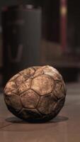 old soccer ball in empty subway video