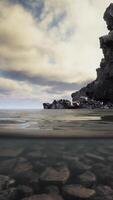 ocean seascape with sky and ocean wave splitted by waterline to underwater part video