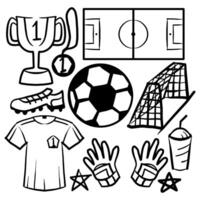 Hand drawn soccer elements doodle set vector