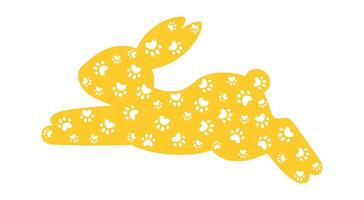 Leaping Bunny Silhouette. Cute Yellow Rabbit with Paw Print and Heart Pattern for Easter, Spring, and Decorative Designs. Easter Bunny Silhouettes vector