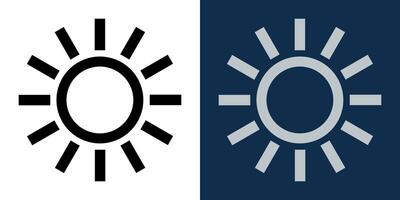 Black and white sun icon on light and dark background. Symbol of brightness and dark mode. illustration for user interface, web design, and mobile applications. vector