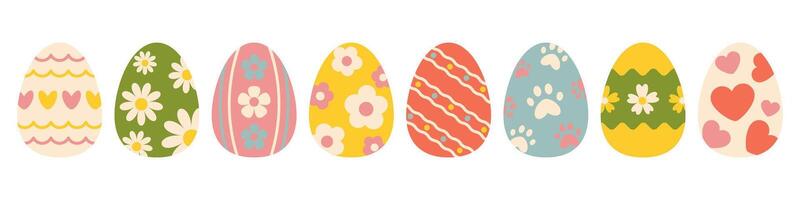 Easter egg. Collection of Decorative Easter Eggs Featuring Floral, Heart, and Pattern Designs in a Soft Pastel Color Palette, Perfect for Spring Celebrations and Festive Decorations vector