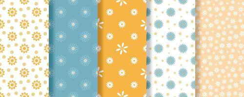 Spring summer floral seamless pattern set vector