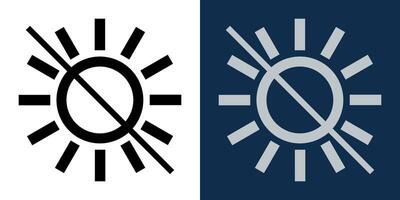 Black and white brightness off icon on light and dark background. Symbol of disabled light, dimmed screen, and energy saving. vector