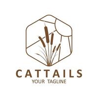 cattail grass logo with line art design vector