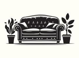 Furniture silhouettes featuring couches in black and white vector