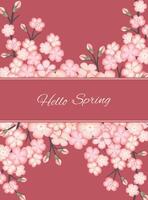 Spring background with blossoming sakura branch, branch of blossoming Japanese cherry on pink background. Vertical format A4. vector