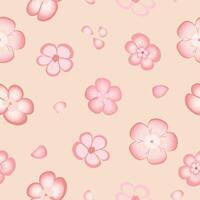 Spring seamless pattern with sakura flowers on pink background. Pink flowers of Japanese cherry, or apple flowers. vector
