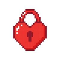 Vibrant red heart-shaped padlock with a keyhole in pixel style. Concept of love and security. Hand drawn illustration. vector